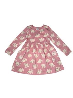 Hanna Anderson girls long sleeve pink and white cat dress size 5 NWOT